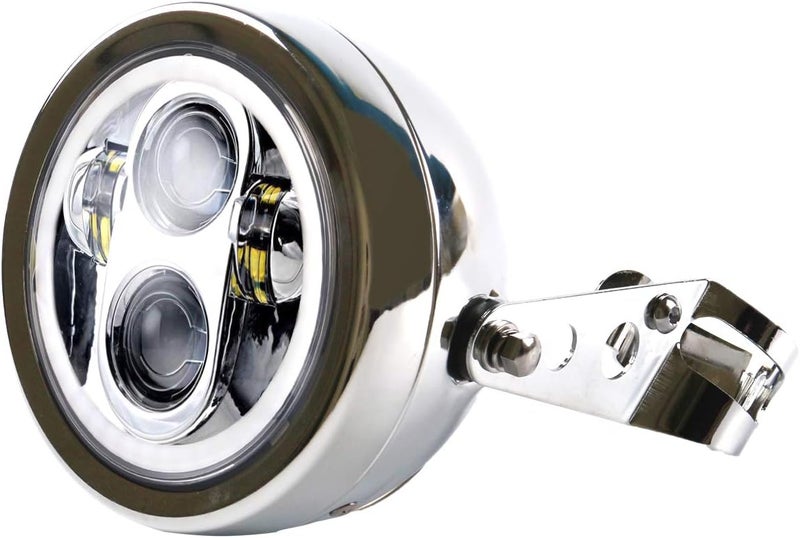 ZZJAUBI Chrome 5-3/4inch Motorcycle Headlight White Halo Ring with Headlight Housing Mount Bracket compatible with Shadow 750 Rebel 500 Cafe Racer Bober Cruiser - Image 2